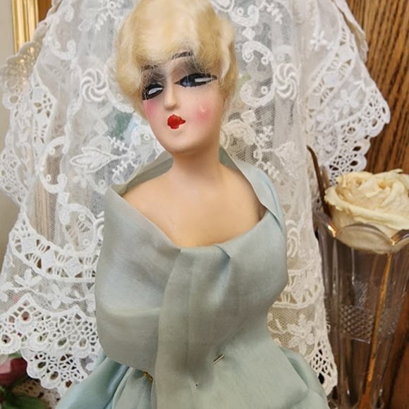 Antique Chalk Ware Art Deco Pin Cushion Doll - Picture 2 of 9